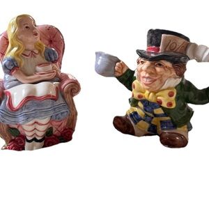 Fitz & Floyd Alice In Wonderland Sugar Bowl Vintage Mad Hatter Creamer Set